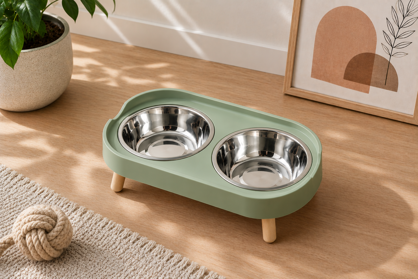Gamelle surélevée double en inox pour chien & chat – Confort, élégance et bien-être