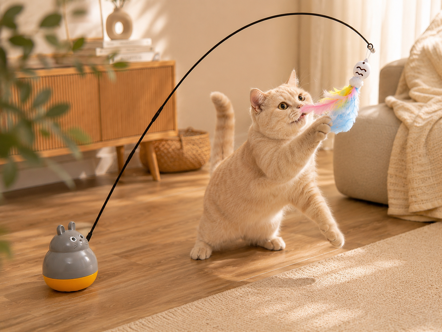 Canne à plumes interactive pour chats / Jouet avec tige flexible