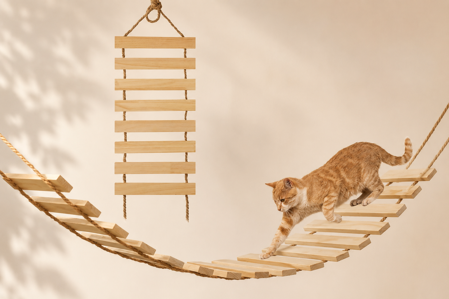 Pont suspendu en bois naturel pour chats