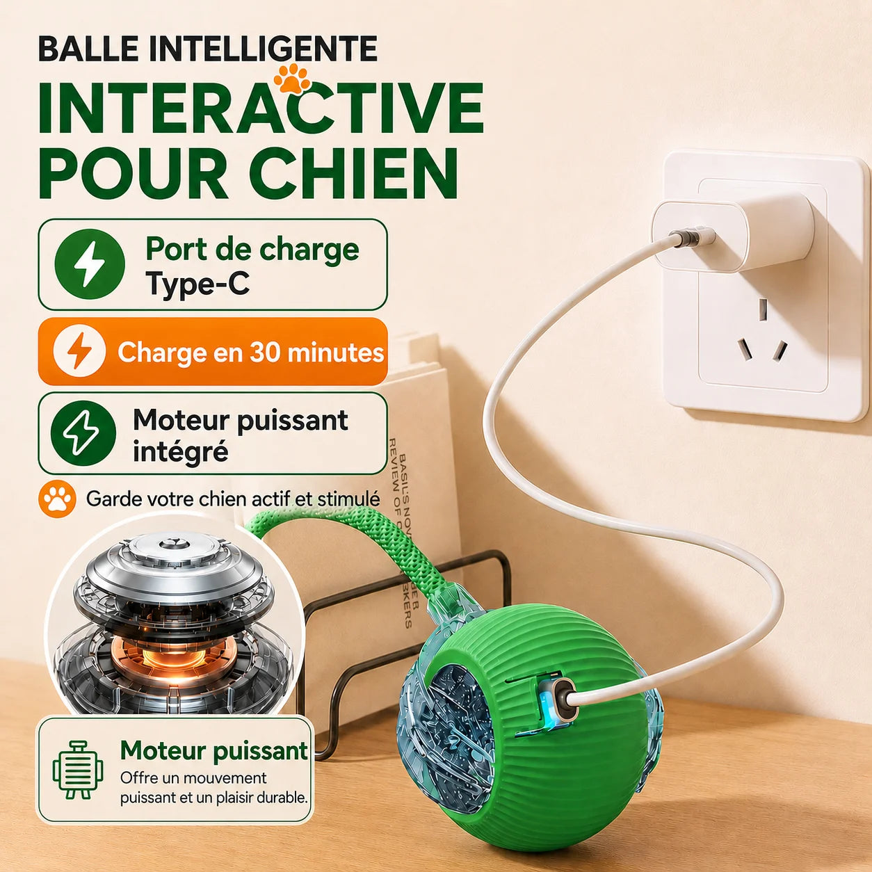 Balle Interactive Intelligente Rechargeable pour Chien