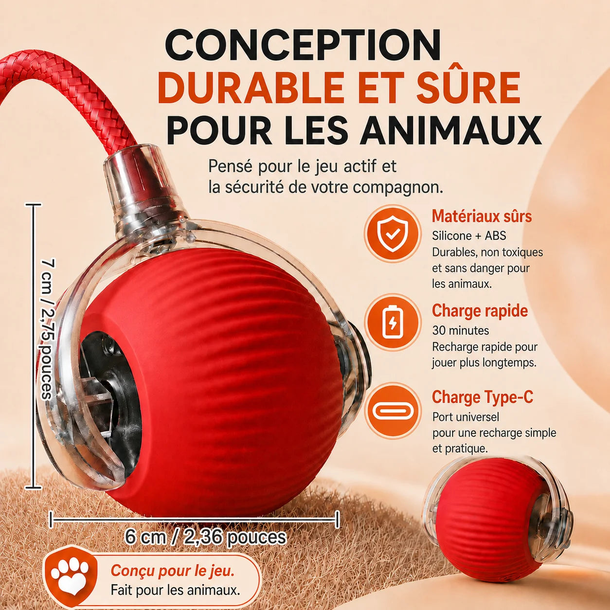 Balle Interactive Intelligente Rechargeable pour Chien