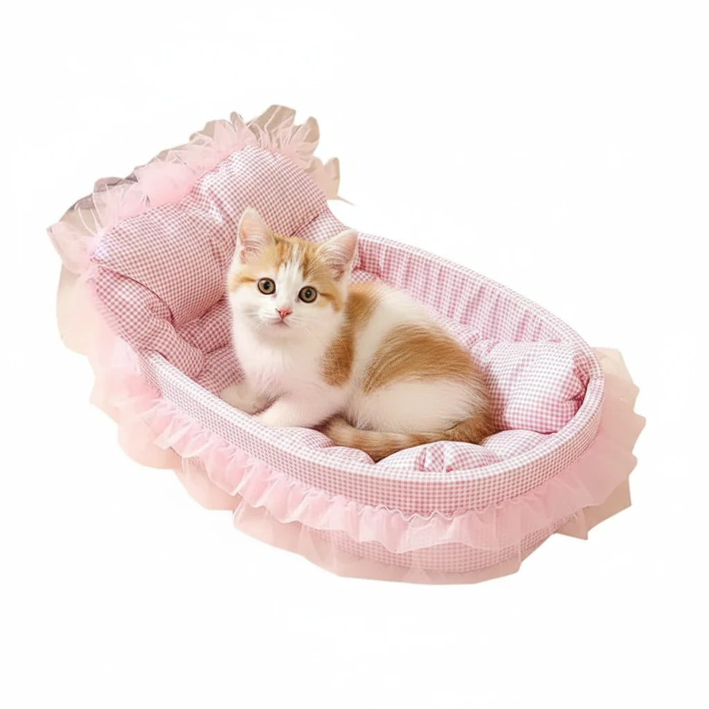 Lit Canapé Princesse pour Chat et Petit Chien – Coussin Douillet Lavable 4 Saisons